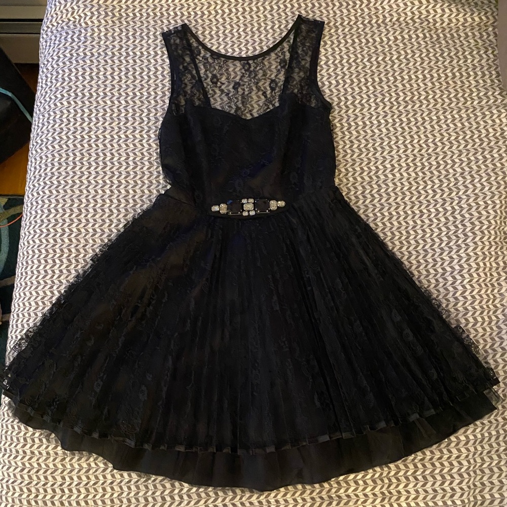 Blondie Nites Ruffled Lace & Satin Backless Dress